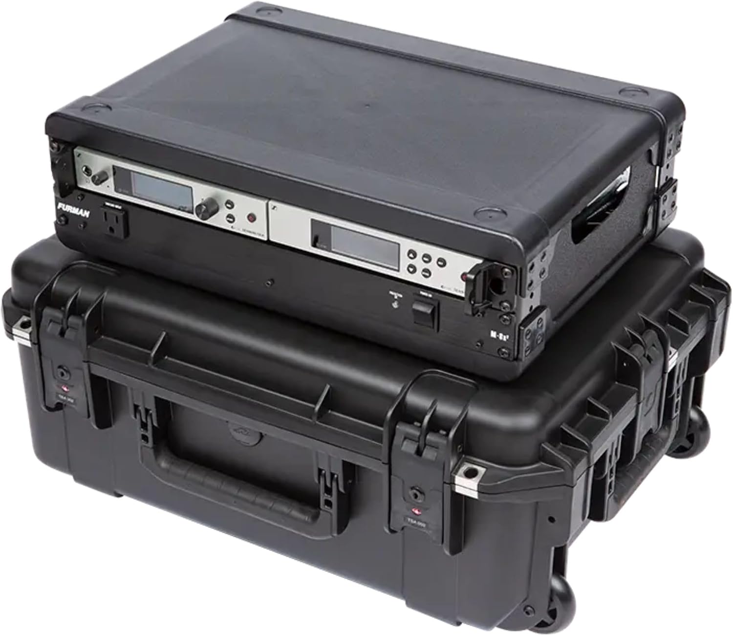 SKB 2U iSeries 13' Injection Molded Fly Rack with Built-In Wheels, Push Button Release Pull Handle and Removable Rack Frames, Black