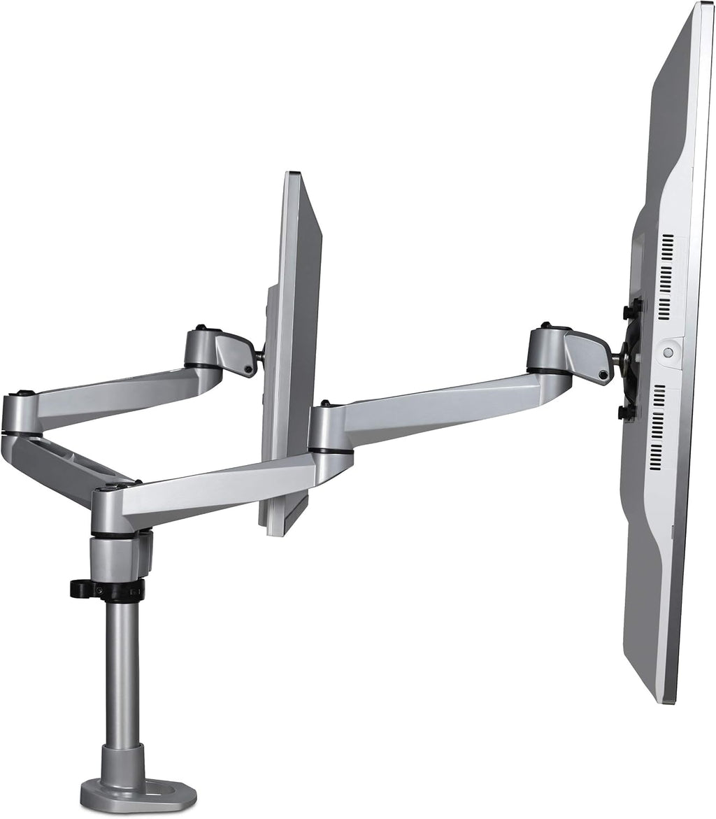StarTech.com Desk Mount Dual Display Arm, Premium Articulating VESA Mount for Screens up to 27' (17.6lb/8kg), Height Adjustment, Rotate, Tilt, Swivel, Clamp or Grommet Base, TAA