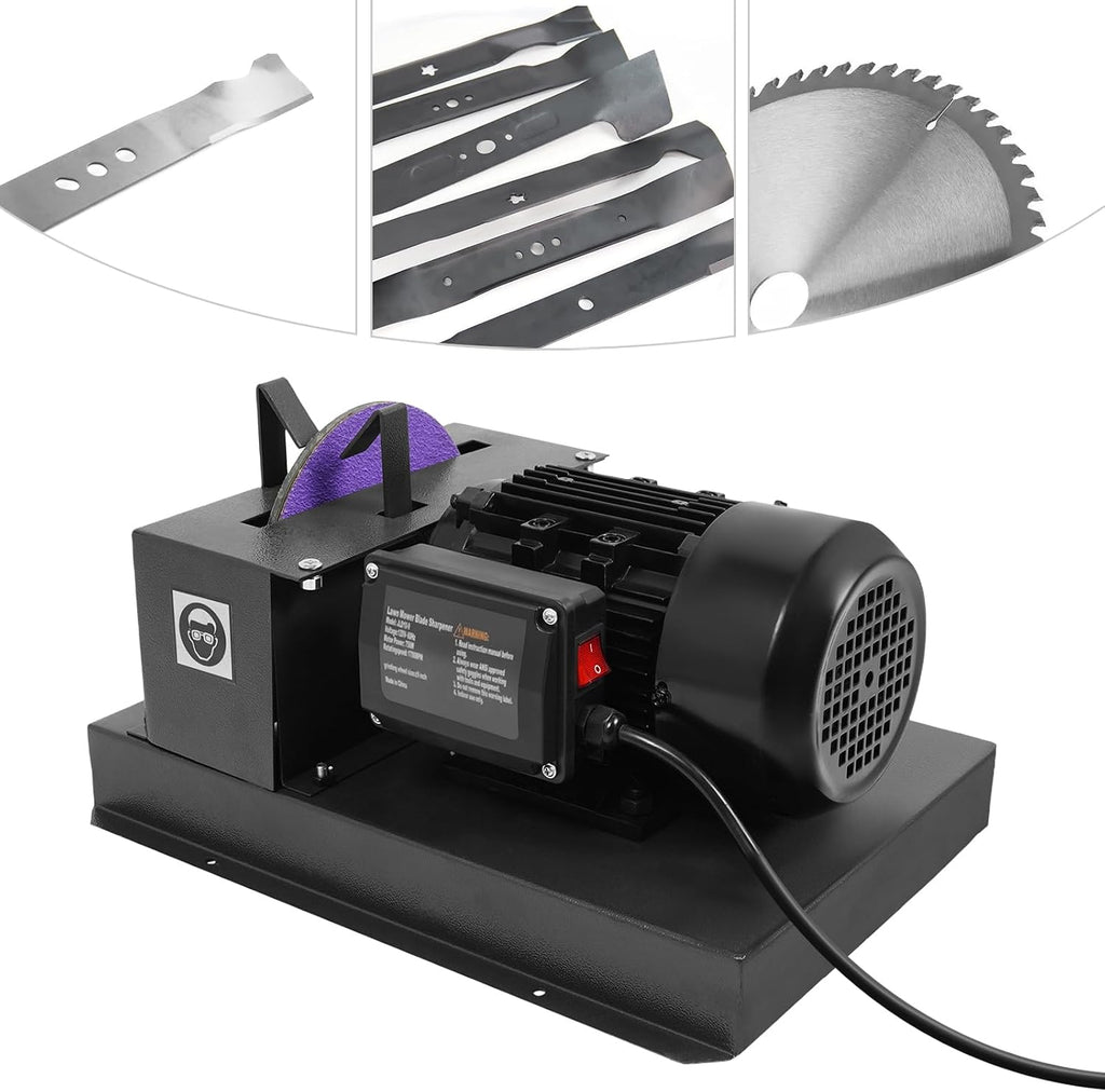 Lawn Mower Blade Sharpener 1 HP 750W, 9' Zirconium Corundum Sandpaper Bench Mower Sharpening Machine, Heavy-Duty Sharpening Machine for High/Low Lift, Gator & Flat Blades