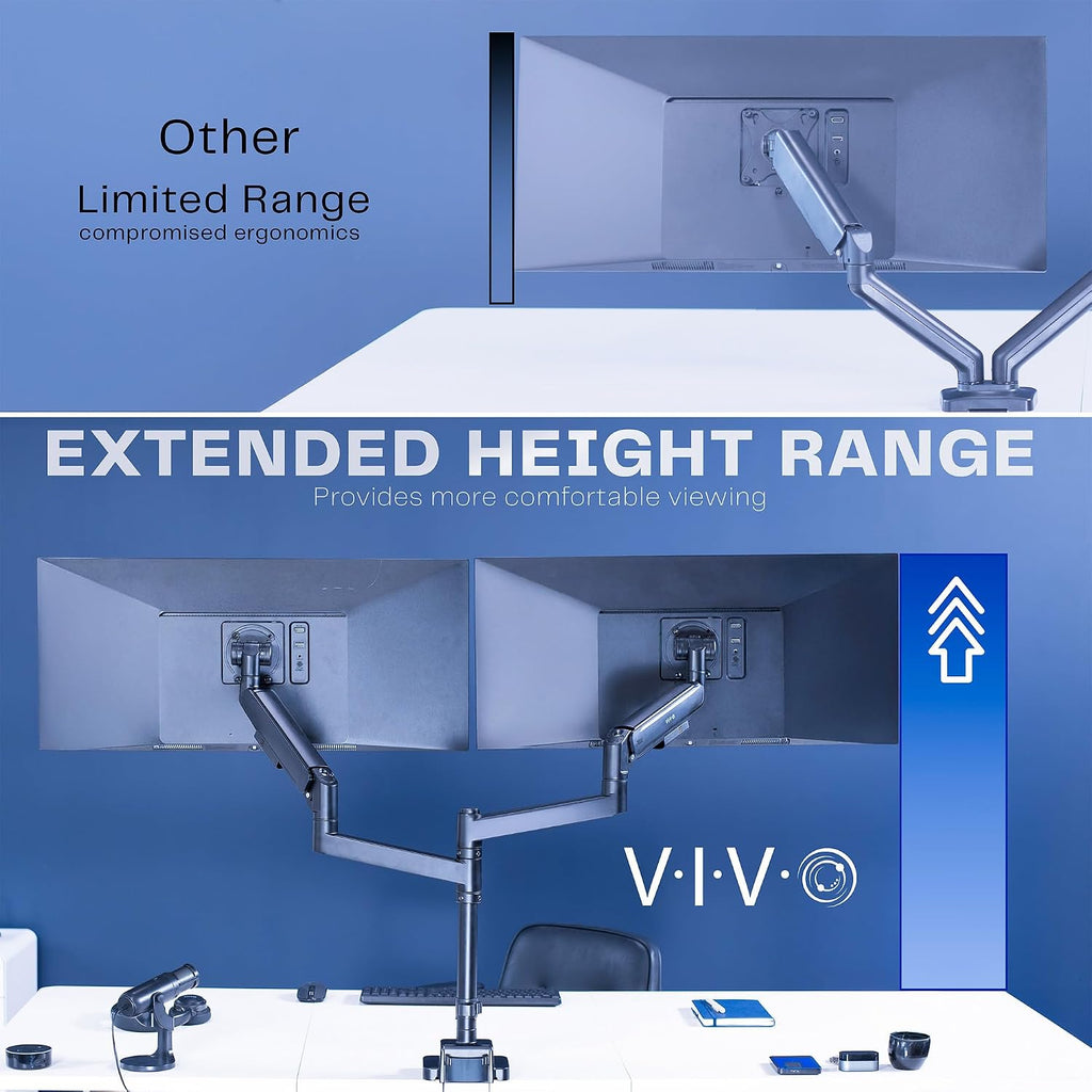 VIVO Dual Ultrawide Monitor Arms with Pole, 57 inch Screens up to 59.4 lbs, Desk Mount TV and Monitor Stand Designed for Samsung Odyssey Ark, Neo G9, ViewFinity S9, and More, Black, STAND-GT57T2