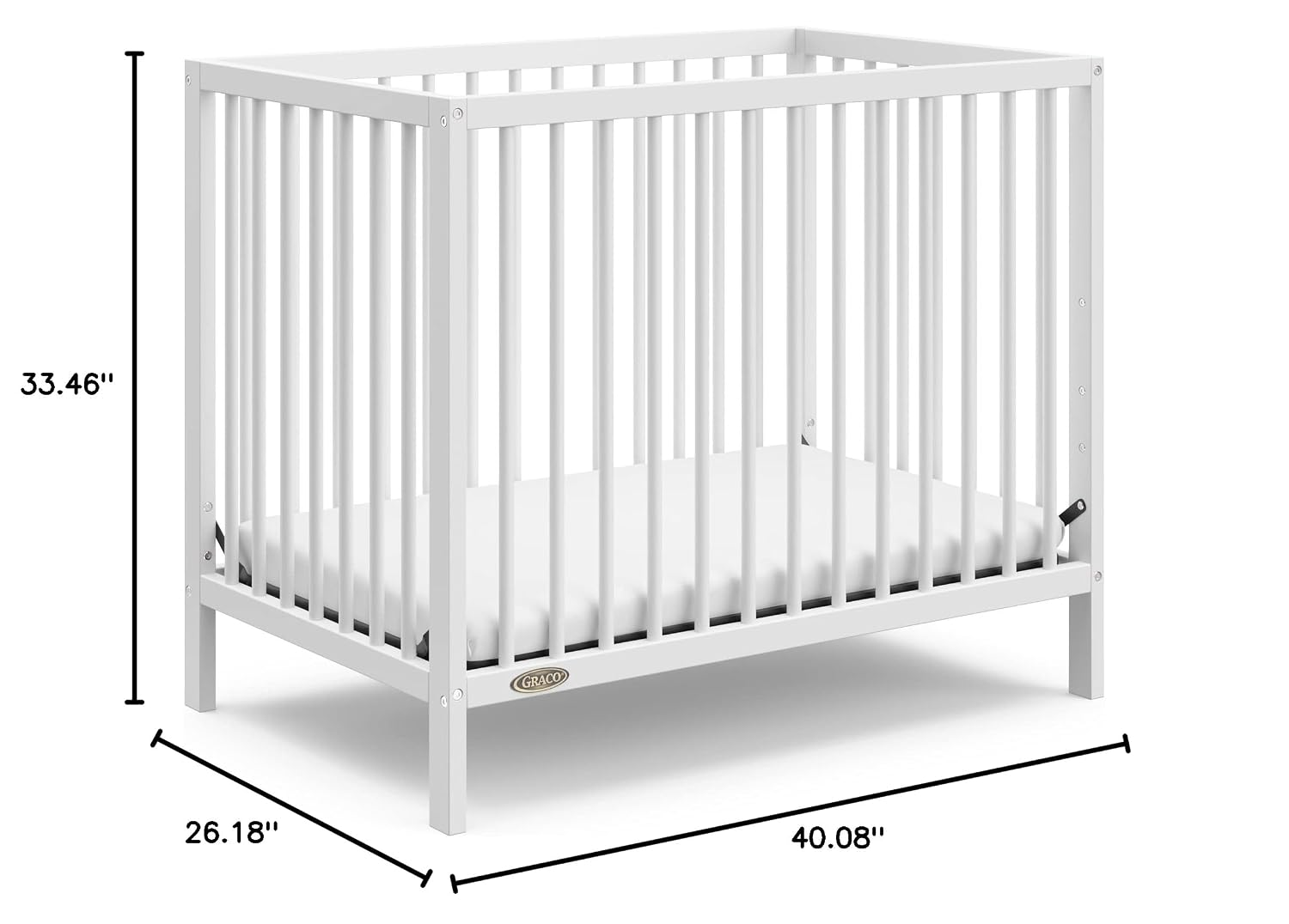 Graco Teddi 4-in-1 Convertible Mini Crib with Bonus Water-Resistant Mattress – GREENGUARD Gold Certified, 2.75-Inch Mattress Included, Small Spaces Crib, Easy 30-Minute Assembly (White)