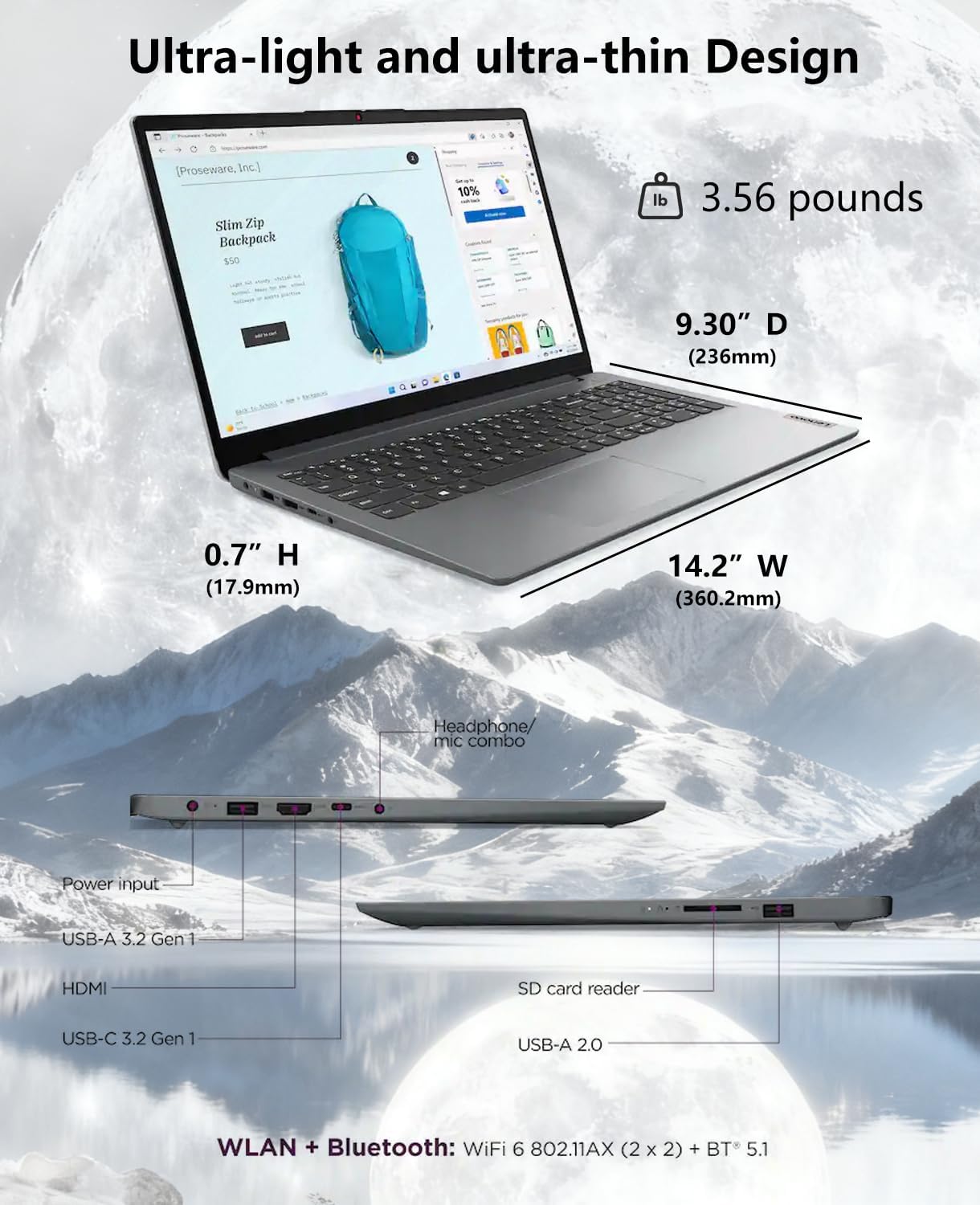 Lenovo IdeaPad 1i Laptop, Intel Core i5-1335U（10-core） Processor, Microsoft Office, 15.6'' FHD Display, 8GB RAM 256GB SSD, Copilot AI, Windows 11 Pro, Wi-Fi 6, HDMI, Alpacatec Accessories