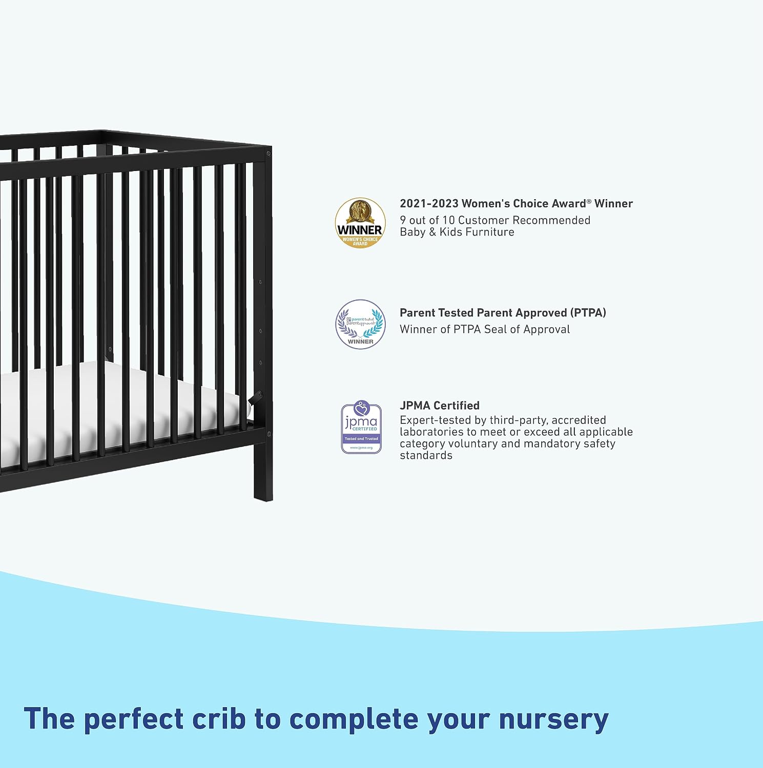 Graco Teddi 4-in-1 Convertible Mini Crib with Bonus Water-Resistant Mattress – GREENGUARD Gold Certified, 2.75-Inch Mattress Included, Small Spaces Crib, Easy 30-Minute Assembly (Black)