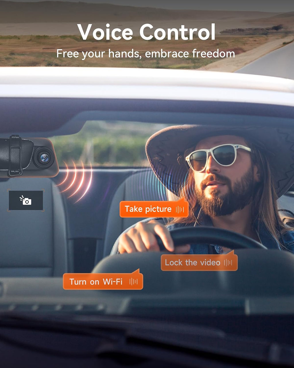 WOLFBOX G850 12' 4K Rear View Mirror Camera with 5.8GHz WiFi and Voice Control, Smart Mirror Dash Cam Front and Rear, Backup Camera with 1080P, Dash Cam with WDR, Includes 64GB Card & GPS