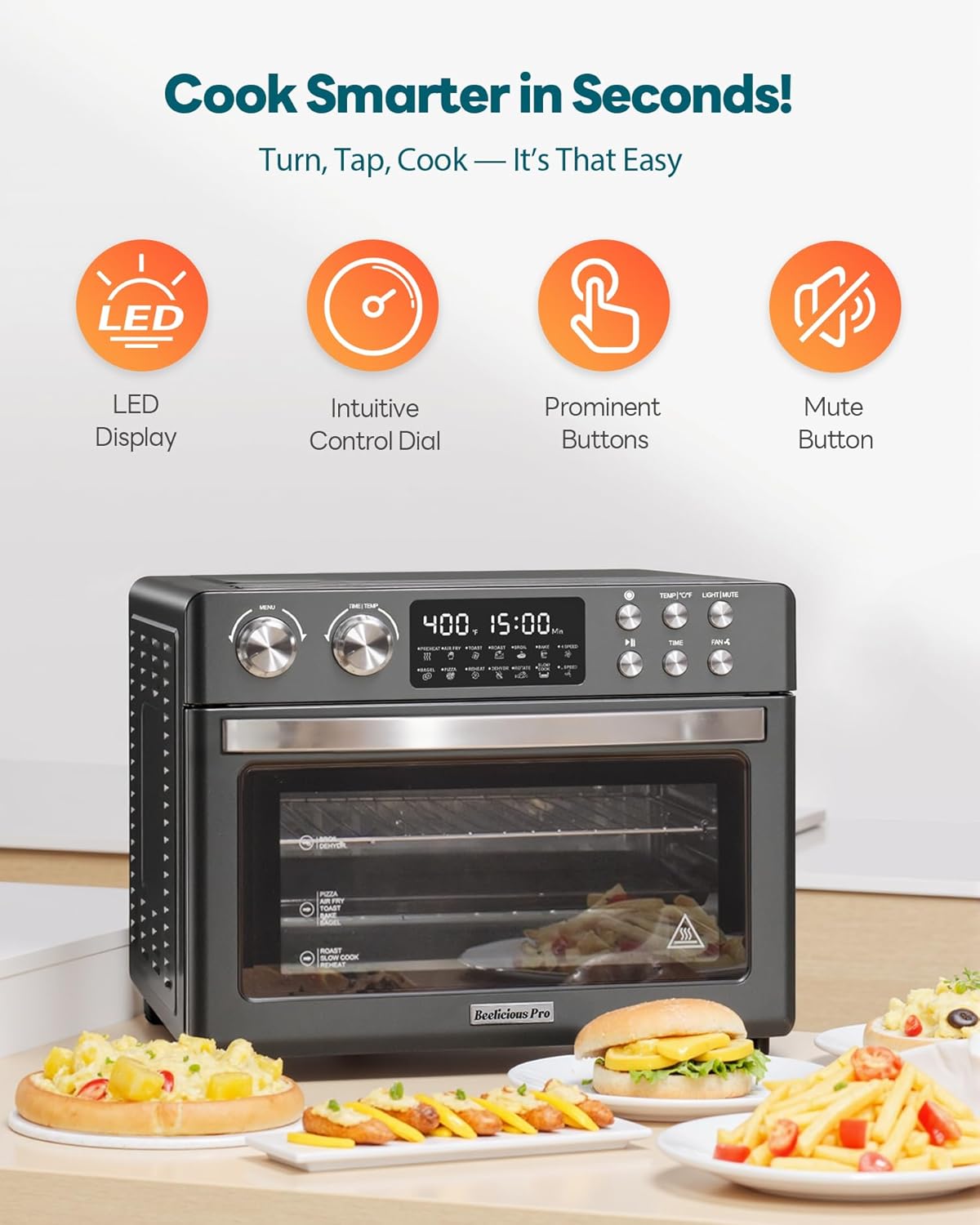 28QT Air Fryer Toaster Oven Combo, Large 12-in-1 Convection Countertop Oven with Next-Gen HeatWave Convection, 3-Layer Cooking, Rotisserie for Chicken, Fits 11' Pizza, Full Accessories, Glitter Black