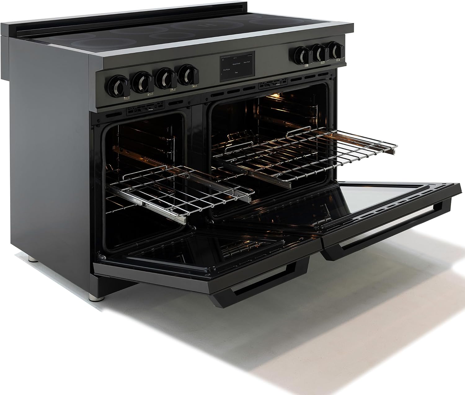 48 Inch Professional Induction Range with Double Convection Ovens, Air Fry, 7 Burner Electric Stove, Pizza Stone - Black Stainless Steel