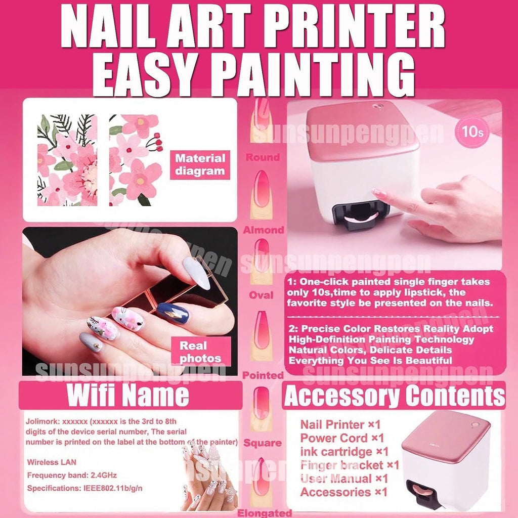 Nail Printer Nail Art Machine,Impresora De UñAs Profesional,Digital Nail Art Printer Machine,DIY Nail Printer Control Through Mobile App for Home Salon,Cute Girls Women Gift Machine+InkCartridge