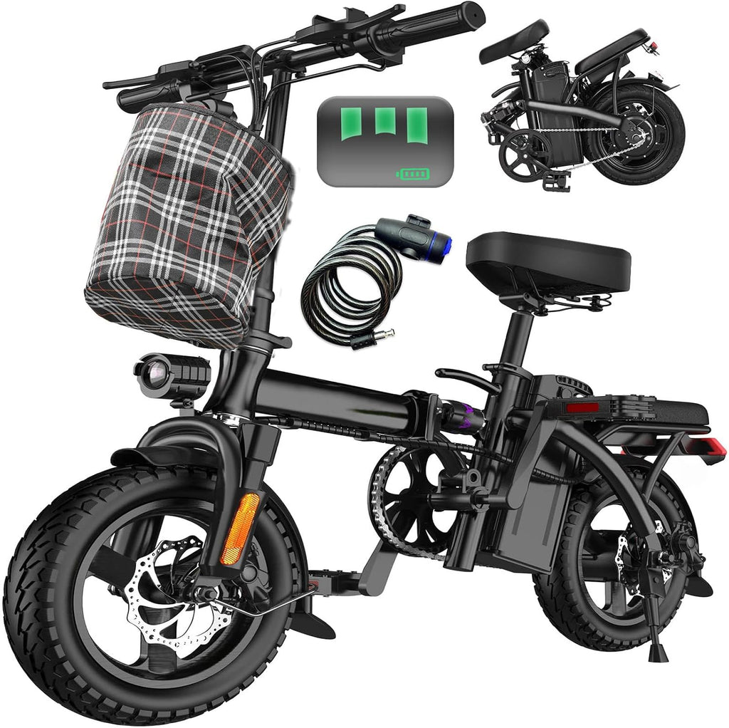 Electric Bike for Adults and Teens, 560-740W Motor, 20-25MPH Compact Commuter Folding Ebike, 32 Miles Range, 48V 10Ah Battery, 3-Level Pedal Assist, 14' Foldable Electric Bicycle, UL 2849 Certified