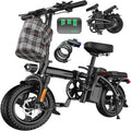 Electric Bike for Adults and Teens, 560-740W Motor, 20-25MPH Compact Commuter Folding Ebike, 32 Miles Range, 48V 10Ah Battery, 3-Level Pedal Assist, 14' Foldable Electric Bicycle, UL 2849 Certified