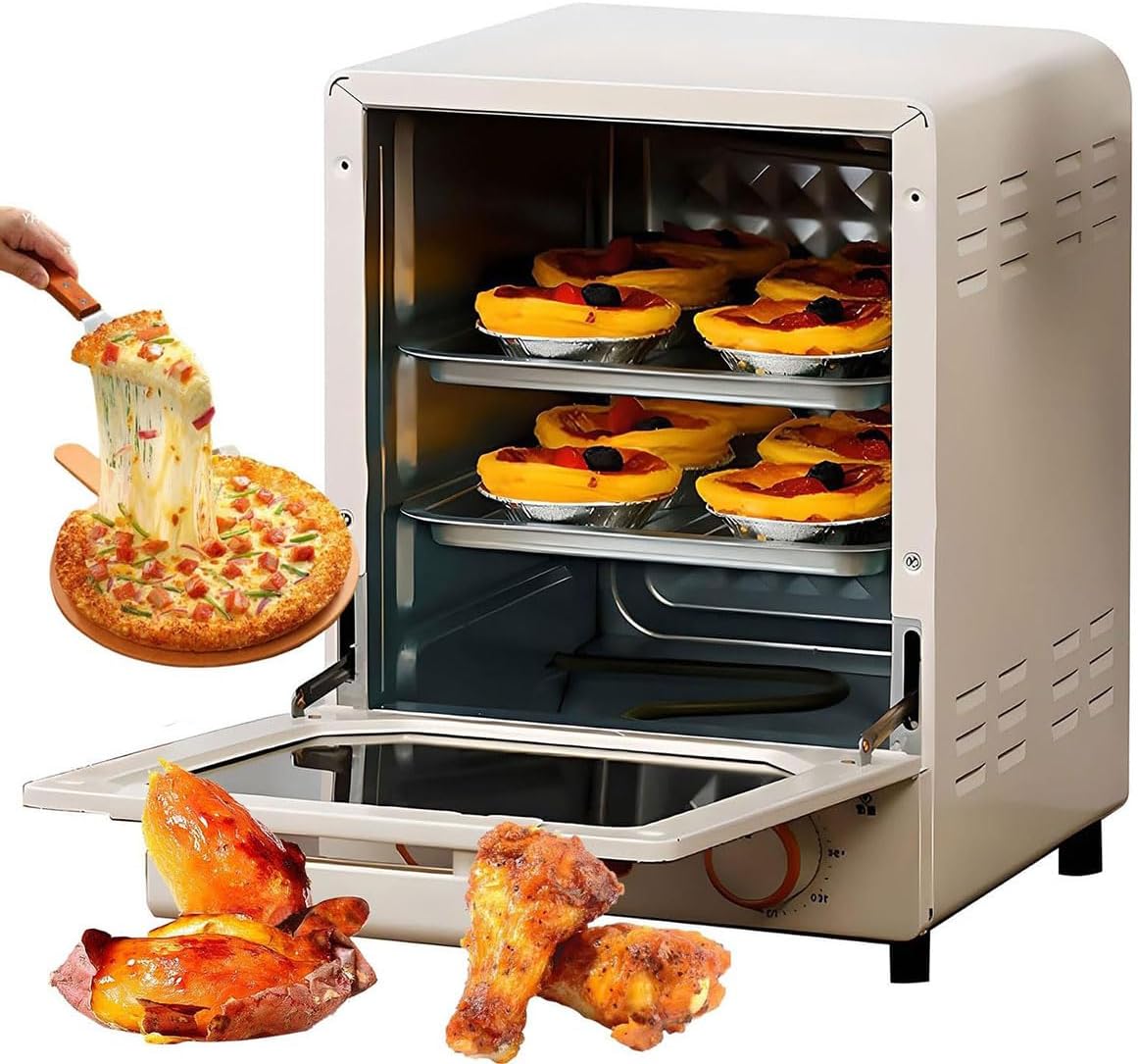 750W Countertop Mini Oven Air Fryer, 15L Electric Household Multi-Function Oven with Adjustable Temperature and Timer, Air Fryer Toaster Oven Combo 360° Hot Air Circulati