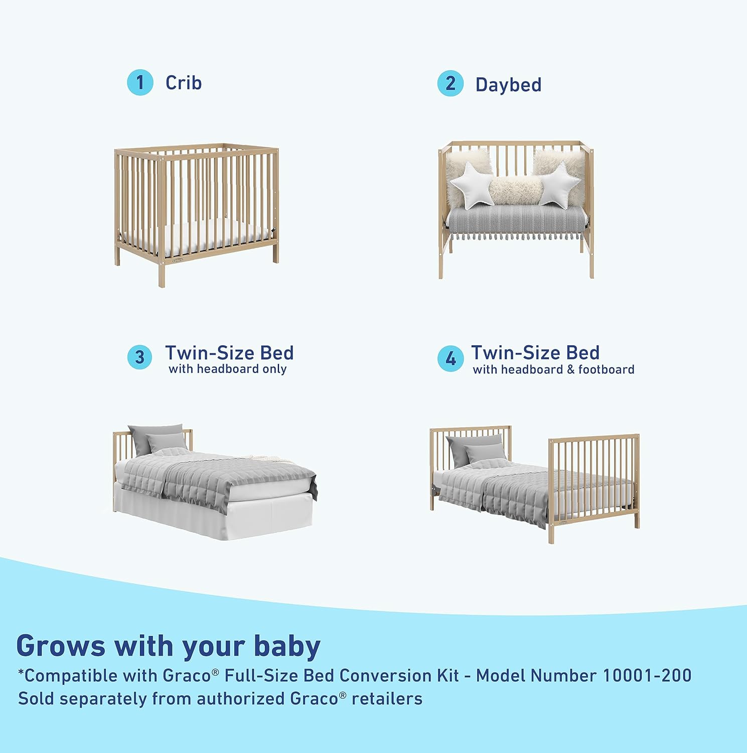 Graco Teddi 4-in-1 Convertible Mini Crib with Bonus Water-Resistant Mattress – GREENGUARD Gold Certified, 2.75-Inch Mattress Included, Small Spaces Crib, Easy 30-Minute Assembly (Driftwood)