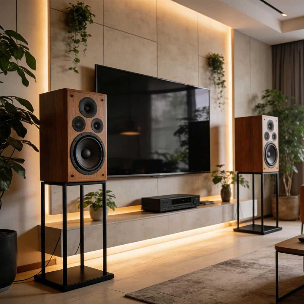 Modern Minimalist Black Speaker Stand Home Audio Dual Shelf Rack Multi-Functional Universal Various Audio Equipment(38 * 33 * 71cm)