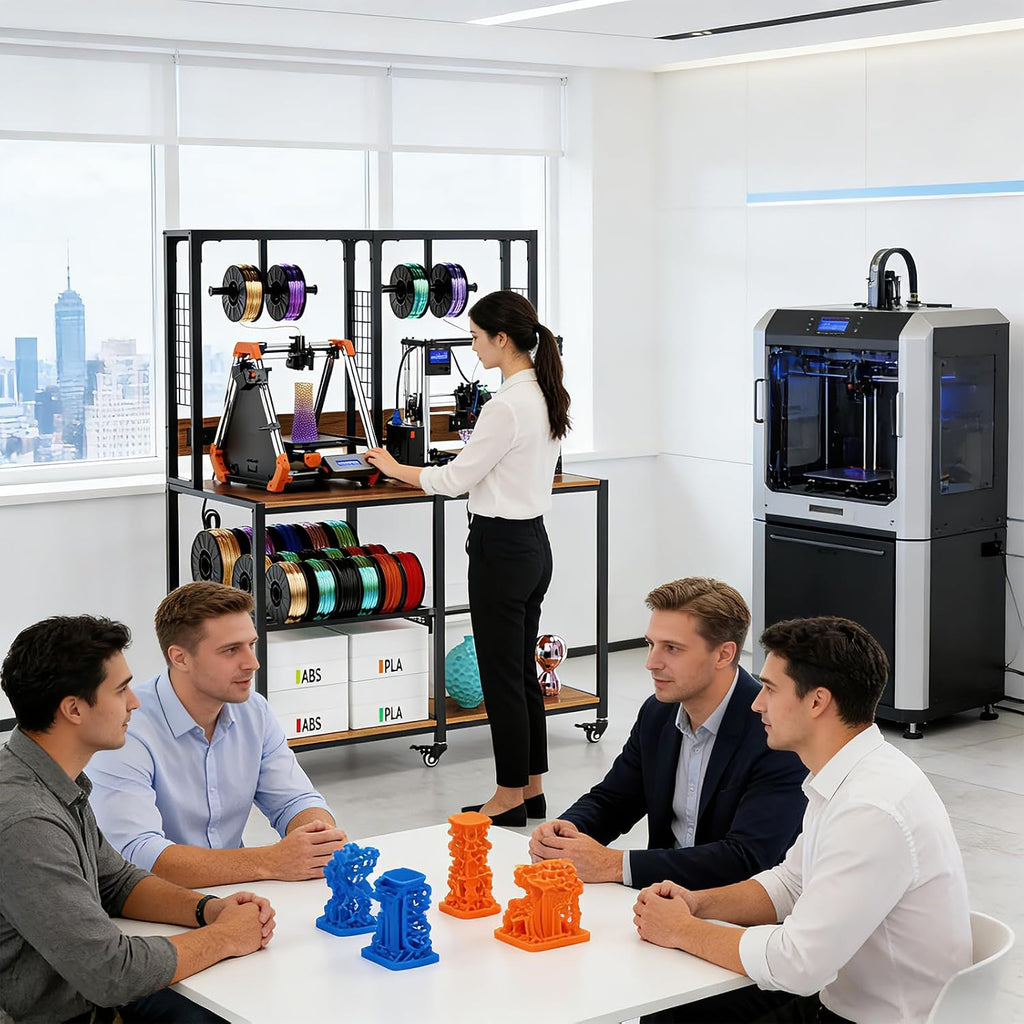 Double 3D Printer Stand with Filament Storage, Heavy-Duty Metal Frame Dual 3D Printer Table Workbench, T-Type Filament Holder, Lockable Wheels, Mobile or Fixed Printer Rack for Home & Workshop