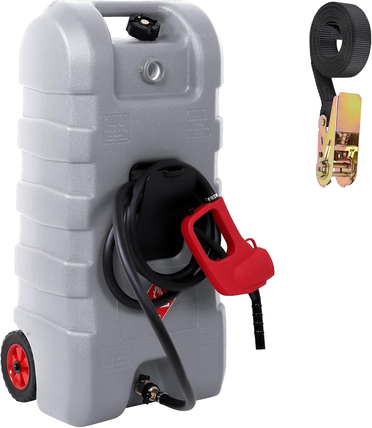 GAOMON Fuel Caddy, 15 Gallon Portable Gasoline Tank Container With Le Fluid Delivery Siphon Pump and 10ft Delivery Hose, Diesel Storage Tank On Wheels for Cars, Lawnmowers, Atvs, and Boats, Gray