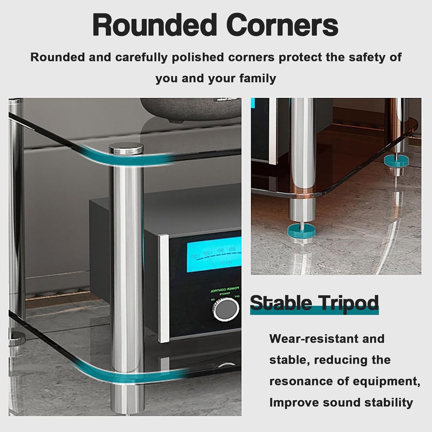 1/2/3/4 Tier Stereo Rack AV Media Stand with Tempered Glass Shelves, Audio Rack Tower CD Record Player Stereo Receiver AV Equipment Cabinet Display Stand,Brown,1 Tier