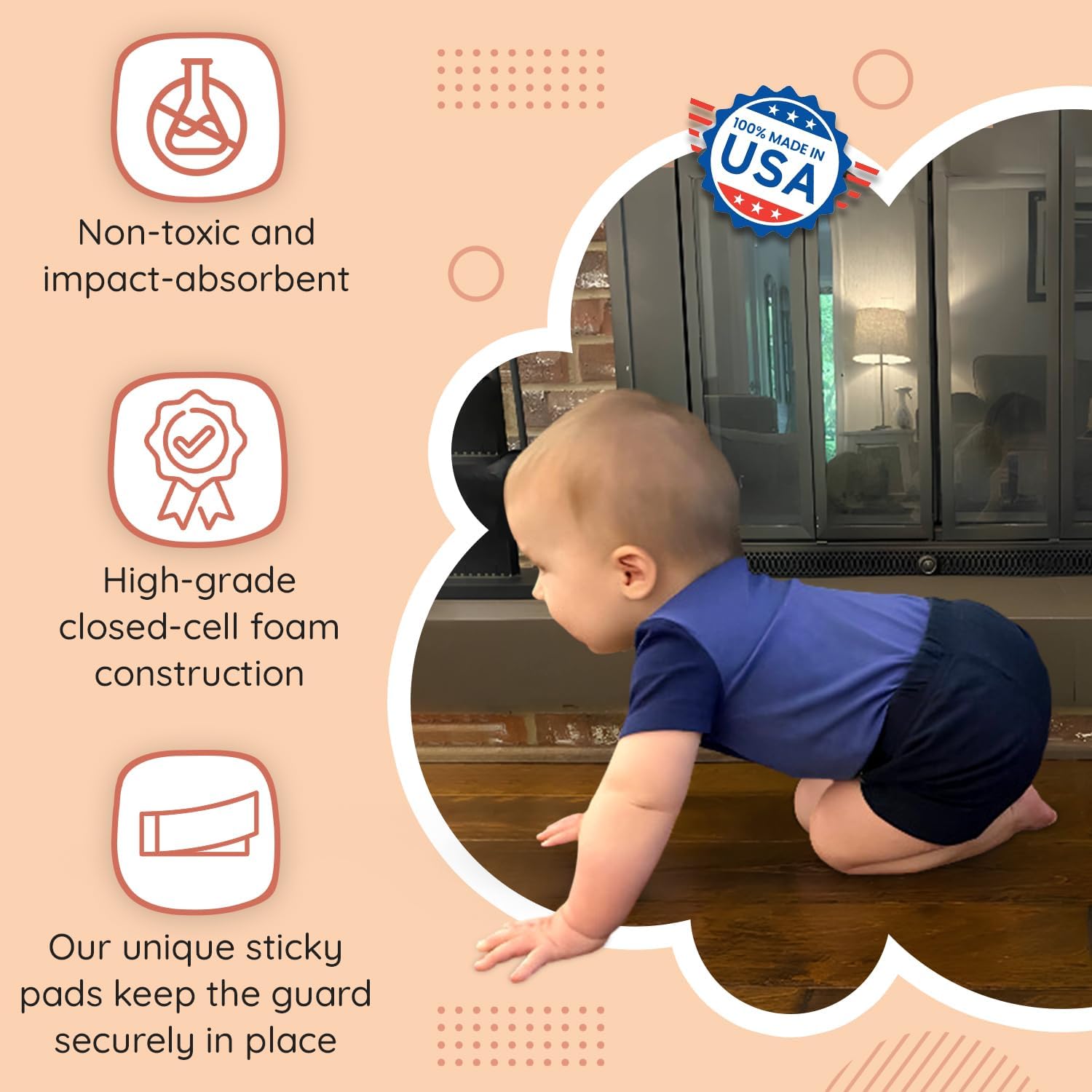 Soft Seat Edge Cushion Fireplace Hearth Guard Bumper Pad Child Proof Padding (Medium, Brown-fits Width from-69-80')