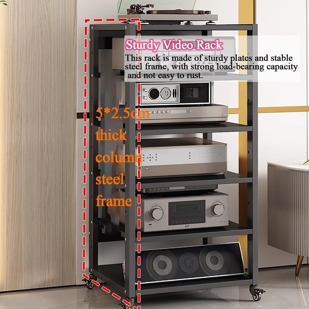 Small Space 5/6 Tier Media Speaker Amplifier Storage Shelf, Movable Audio Video Equipment Rack Stereo Receiver Components Cabinet