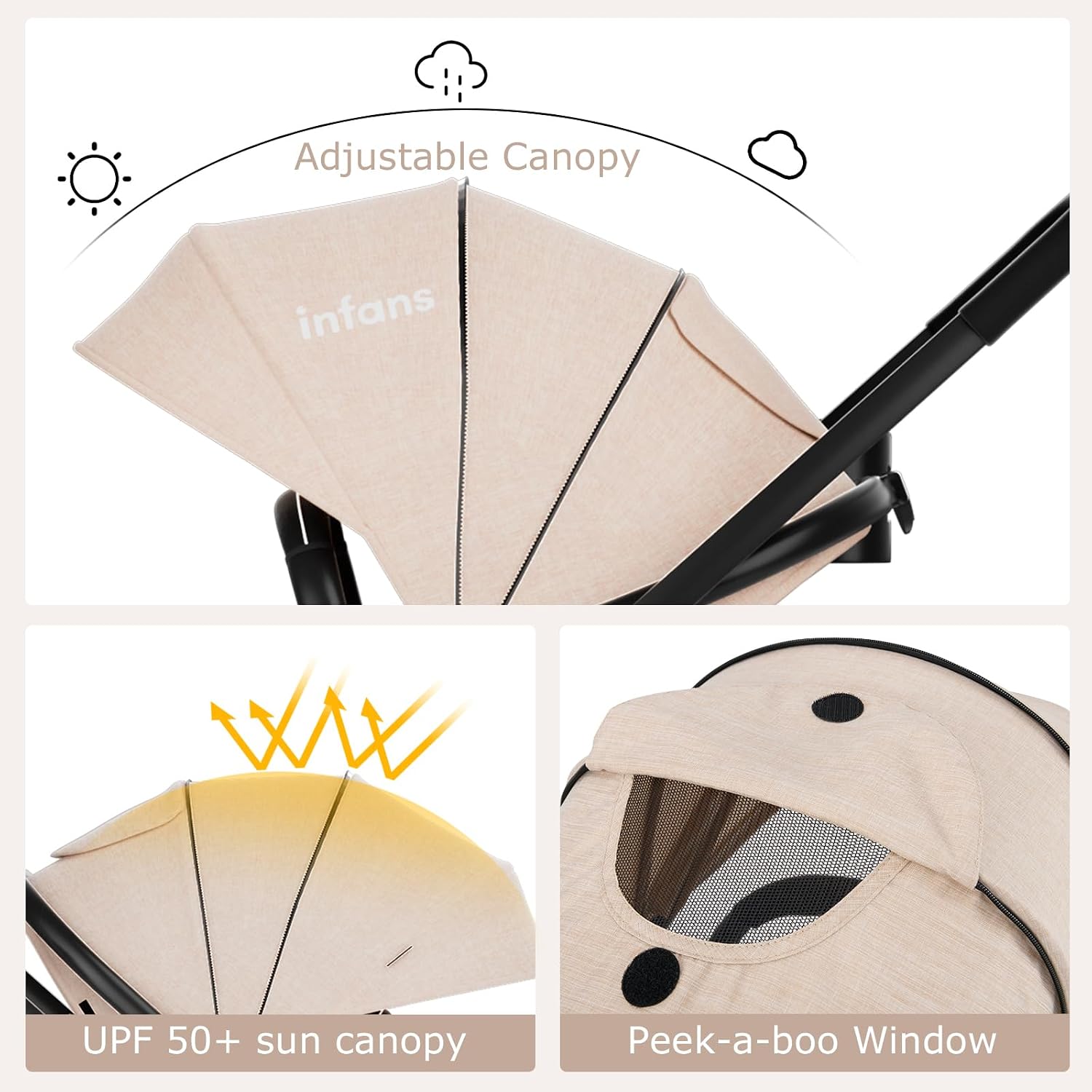 INFANS 2 in 1 Baby Stroller, High Landscape Infant Stroller & Reversible Bassinet Pram, Foldable Pushchair with Adjustable Canopy, Cup Holder, Storage Basket, Suspension Wheels (Khaki)