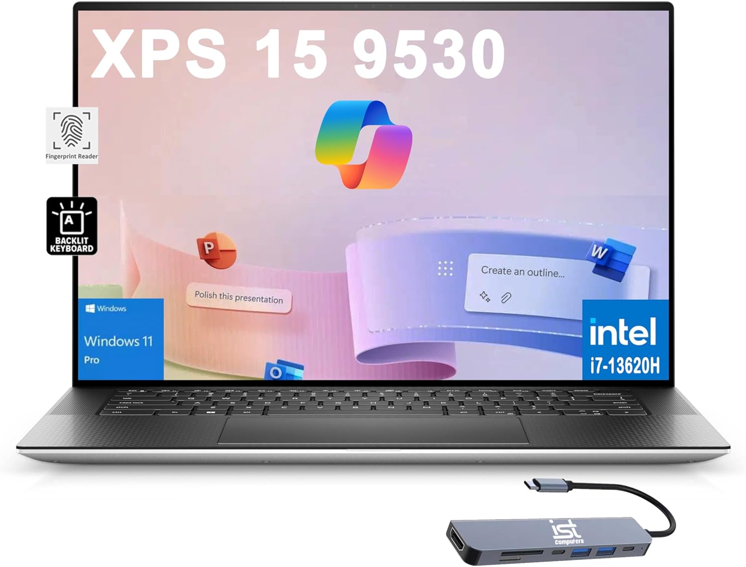 Dell XPS 15 9530 Business Laptop (15.6' FHD+, Intel 10-Core i7-13620H (Beat i9-12900H), 32GB DDR5 RAM, 1TB SSD), Backlit, Fingerprint, Thunderbolt 4, Wi-Fi 6, IST HUB, Win 11 Pro w/AI Copilot, Silver