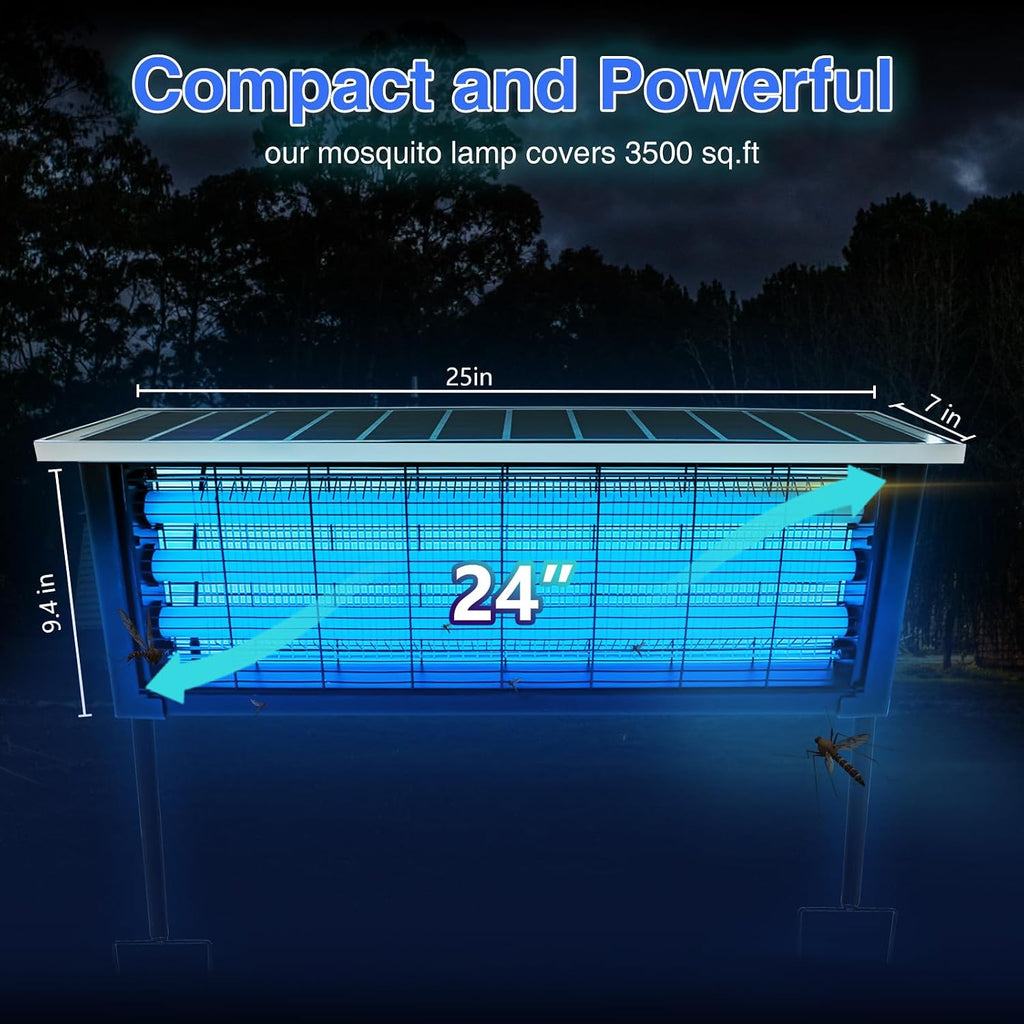 Large Solar Bug Zapper with High Powered for 3500 sq.ft, Portable Outdoor Mosquito Zapper, Rechargeable Electric Fly Zapper for Patio Garden Backyard RV Camping Pond Pest Control
