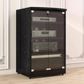 Media Stand with Storage, Audio Rack with Adjustable Shelves, Stereo Cabinet with Glass Doors, Flip Cover AV Cabinet, Wooden Media Storage Cabinet(Black,3-Tier)