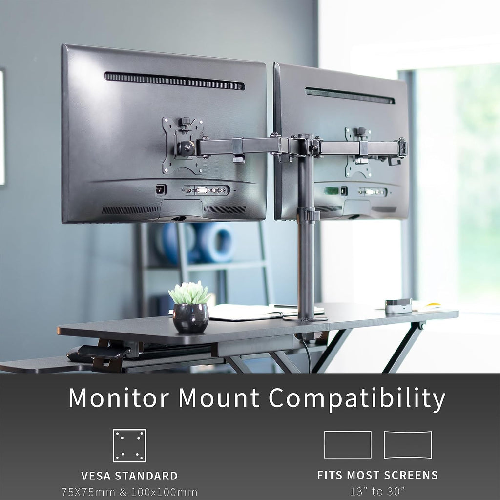 VIVO Height Adjustable 36 inch Standing Desk Converter with Dual 13 to 30 inch Monitor Stand, Sit Stand Monitor Mount and Desk Riser, Black, DESK-V036K-M2