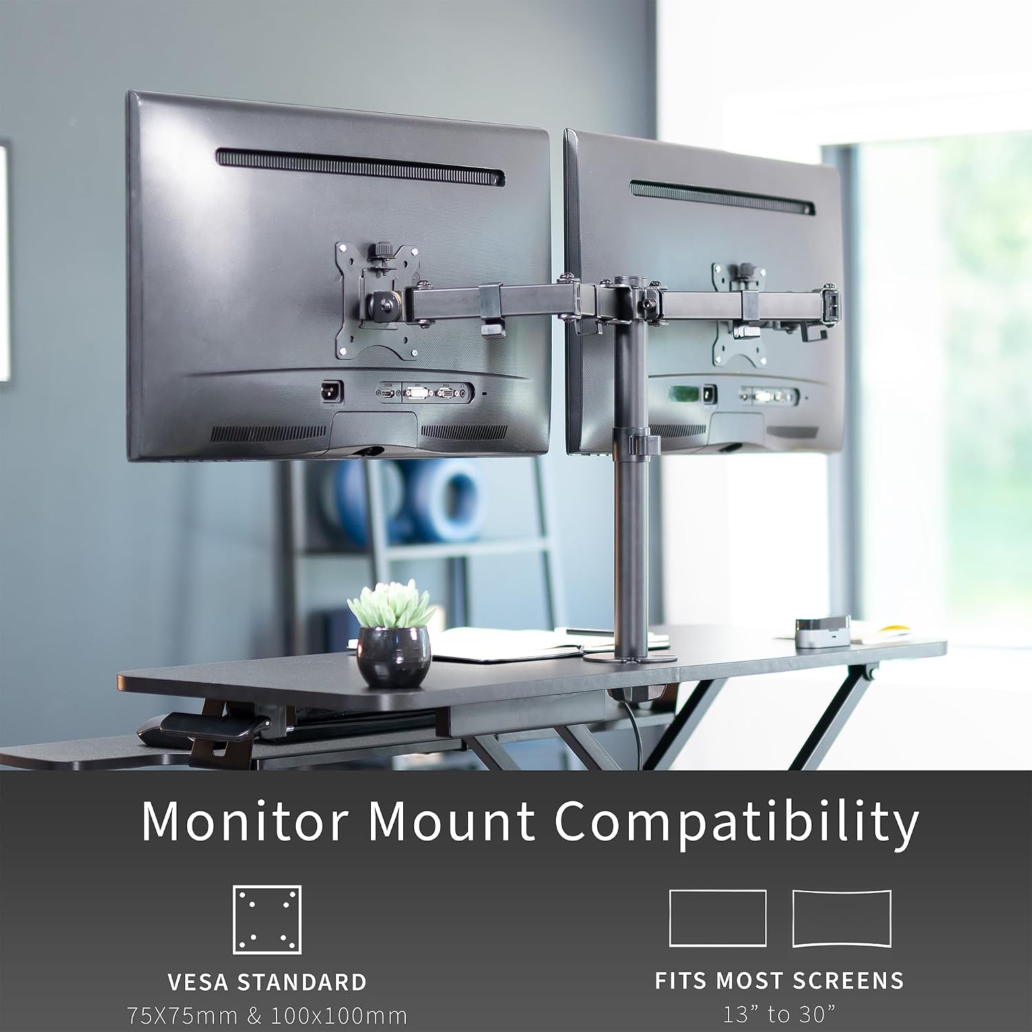 VIVO Height Adjustable 36 inch Standing Desk Converter with Dual 13 to 30 inch Monitor Stand, Sit Stand Monitor Mount and Desk Riser, Black, DESK-V036K-M2