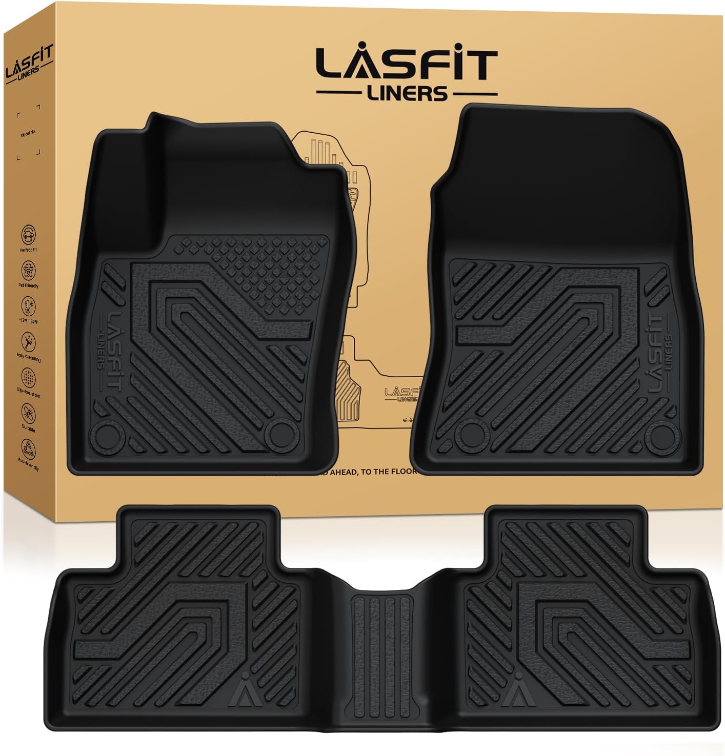 LASFIT Floor Mats for Nissan Kicks 2025-2026, Custom Fit All Weather Protection TPE Easy Clean No-Curling Durable Floor Liners for 2025-2026 Kicks S/SV/SR 1st & 2nd Row Car Mats, Black