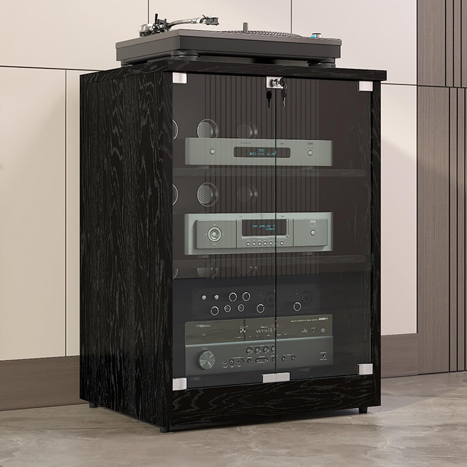 3-Layer Black AV Rack, Audio Cabinet, Media Console, Living Room, 68' x 64' x 27'