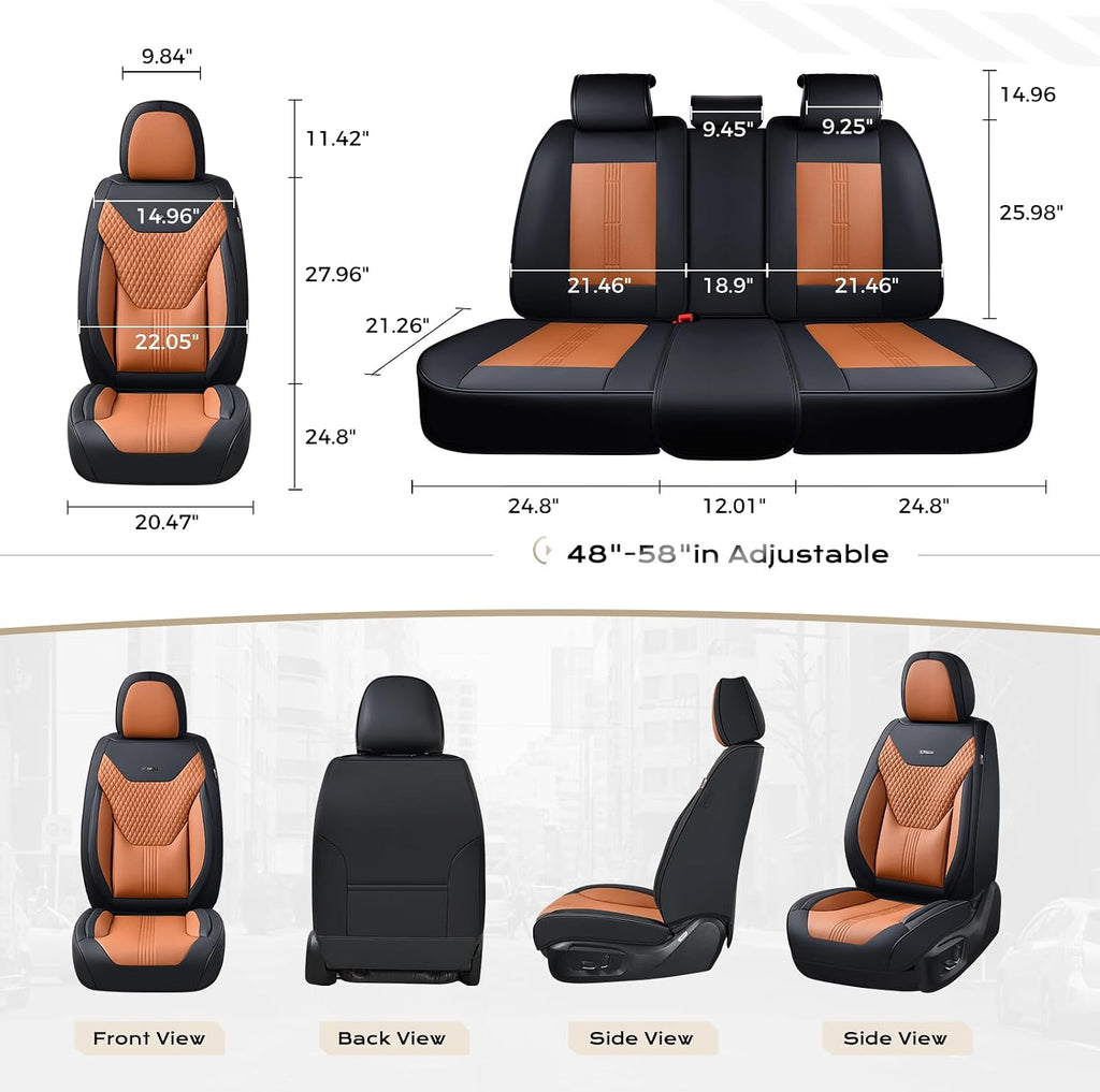 Coverado Car Seat Covers Full Set, Front Seat Covers with Lumbar Support and Back Seat Cover Waterproof Leather Automotive Seat Cover, Universal Car Interior Protectors Cushion for Most Cars