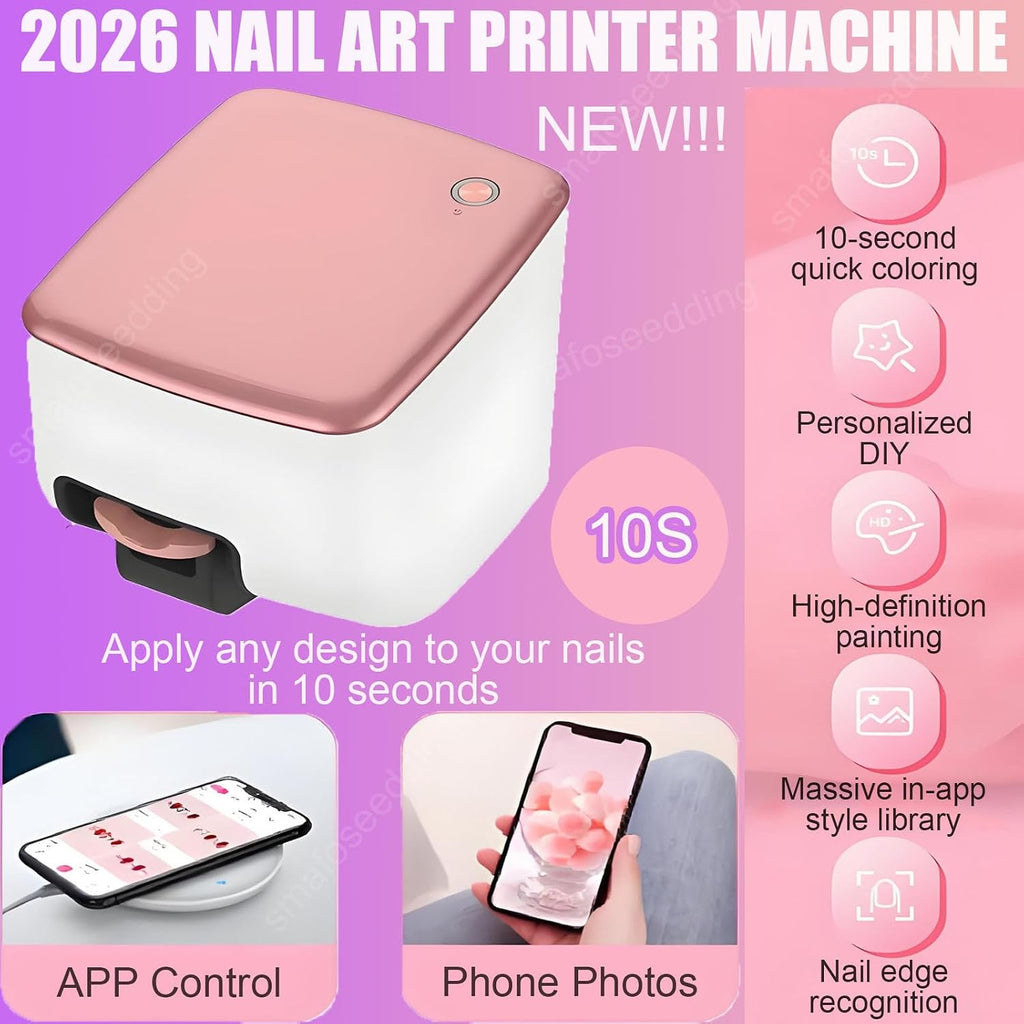 Protable 3D Nail Art Printer - 2026 DIY Nail-Art Machine, 4800dpi APP Control Nail Printing, Automatically Recognize Nail-Shape,Fast Drawing in 10S,for Girls' Home Nails,Weddings,Studio