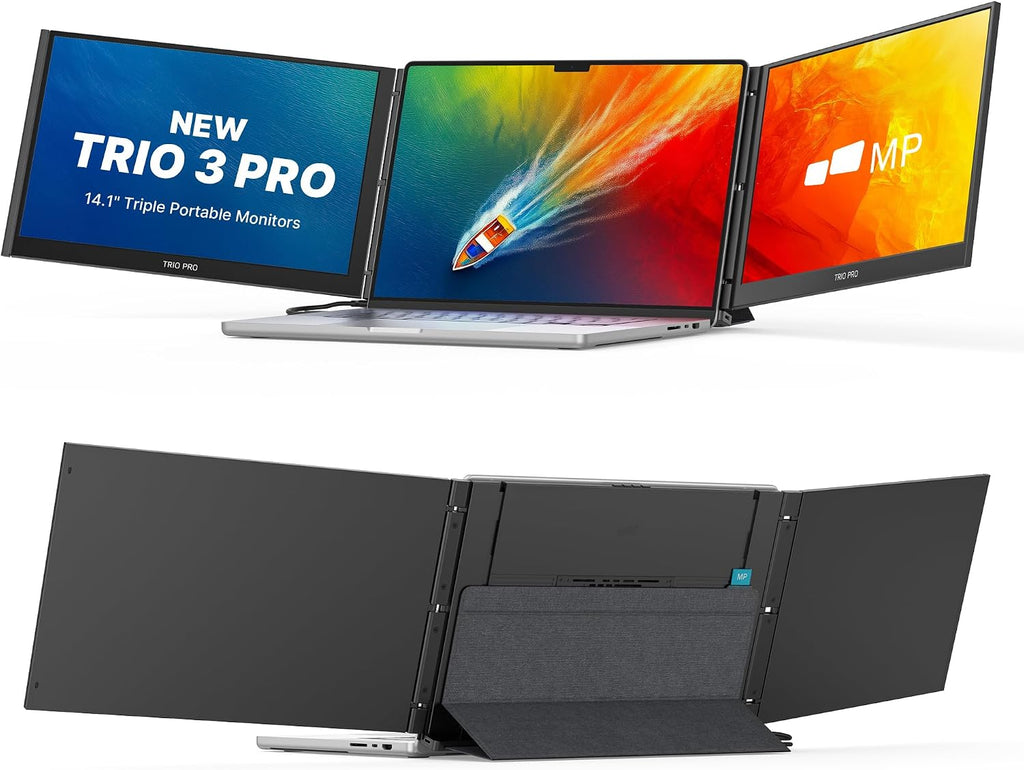 Trio 3 Pro 14.1' Mobile Pixels Portable Laptop Monitor(2026 Version), 1400p QHD Triple Monitor with Built-in Kickstand, One USB-C Cable Setup Laptop Screen Extender(Optional Magnets), Windows/macOS