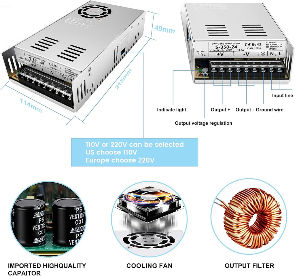 3 Axis CNC Controller Kit with Nema23 57mm Stepper Motor 3Nm 425 oz.in High Torque 2-Phase 3A, DM556 Step Motor Driver, 24V 350W Power Supply for Engraving Machine 3D Printer