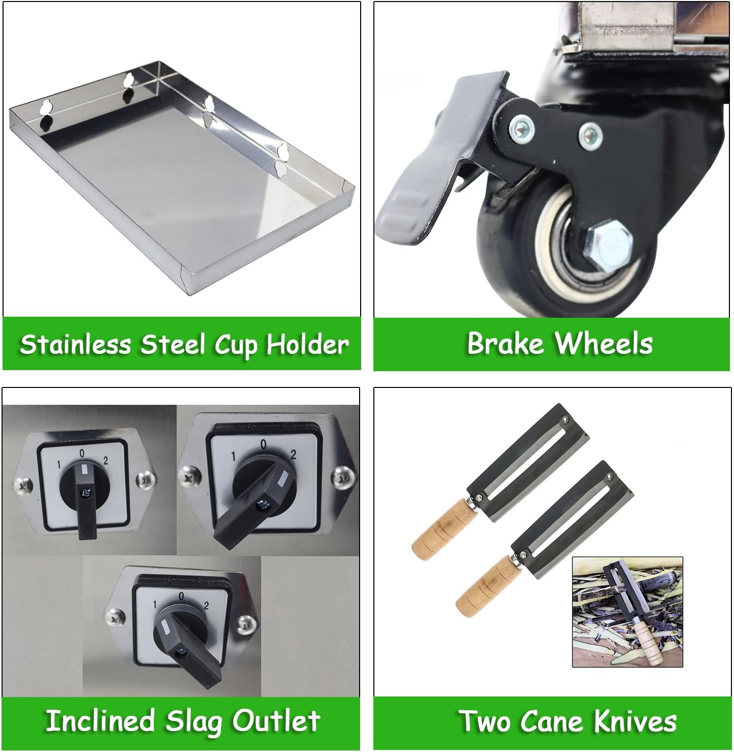 INTBUYING 800W Electric Sugarcane Juicer Sugar Cane Press Machine with 3 Stainless Steel Rollers 660LBS/H Output 2 Peelers Sugarcane Juice Extractor Squeezer on Wheels for Home Commercial Juice Shops