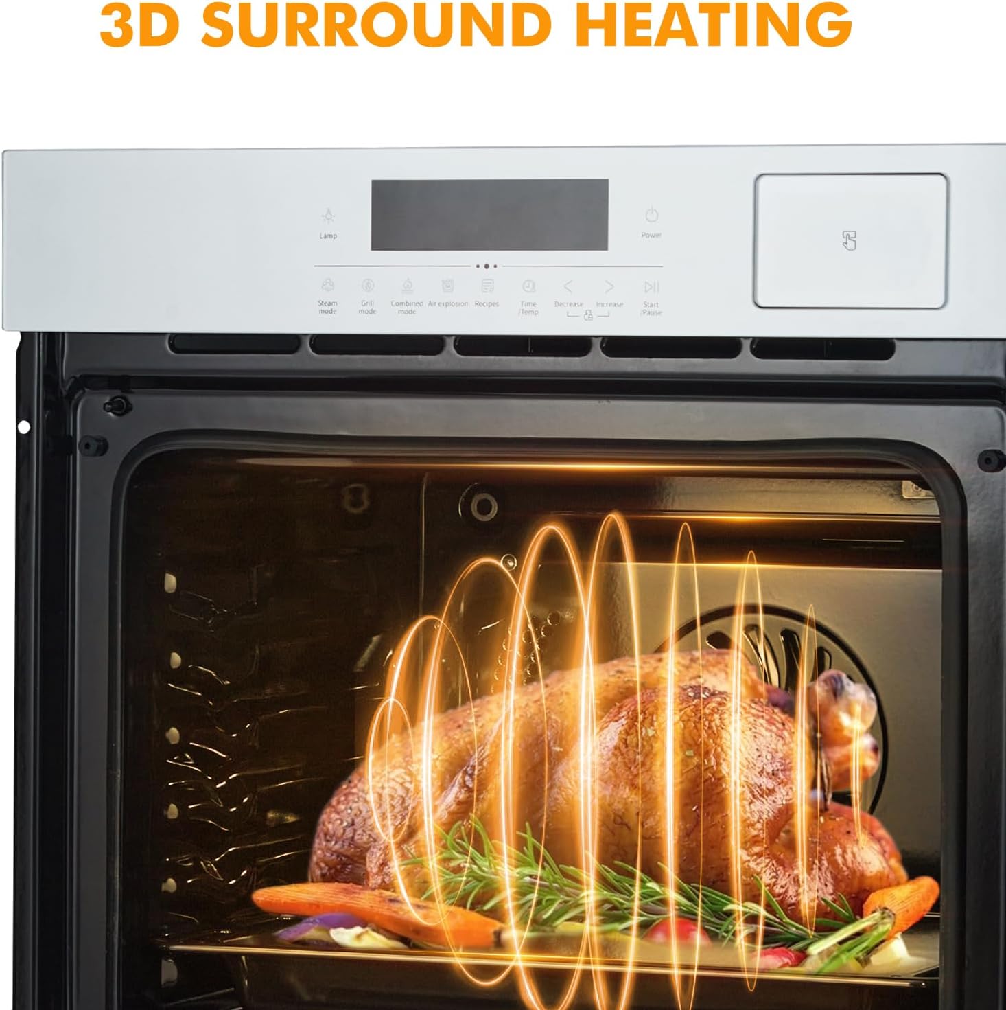 24 Inch Stainless Steel Toaster Oven and White Air Fryer Combo: 70L Capacity, 3D Heating with Steam, Touch Control, Multi-Function Modes for Countertop Built-in Use