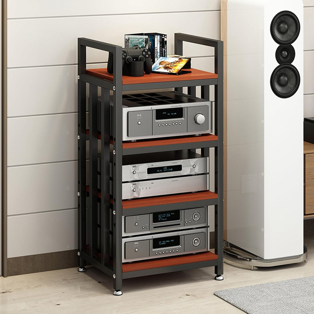4-Tier DVD CD Player Stand, Wooden AV Media Cabinet, Stereo Rack for Home/Office/Theater, Amplifier & Audio Video Component Storage Solution