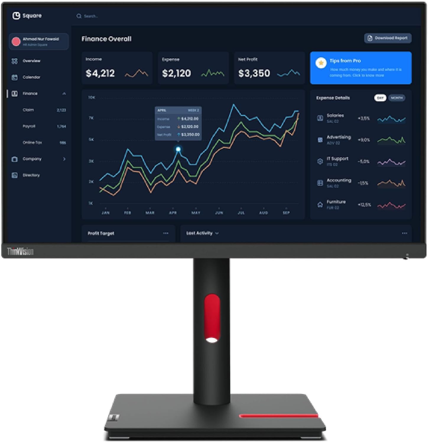 Lenovo ThinkVision T22i-30 22' Class Full HD LED Monitor - 16:9 - Raven Black