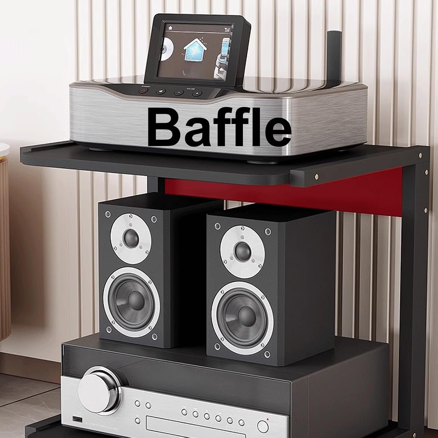 Audio Storage Rack, Audio Rack Stand, Audio Rack Tower, Media Stand Heavy Duty for Audio Equipments 50 * 45 * 58.5Cm 3 Colors,Black+Black50*45 * 58.5Cm