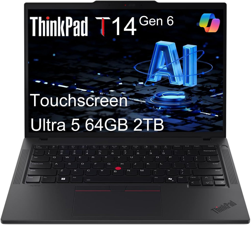 Lenovo ThinkPad T14 Gen 6 Business AI PC Laptop (14' FHD+ Touchscreen, Intel 12-Core Ultra 5 225U (> Ultra 7 155U), 64GB DDR5, 2TB SSD), 2x Thunderbolt 4, Backlit, Fingerprint, IR Webcam, Win 11 Pro