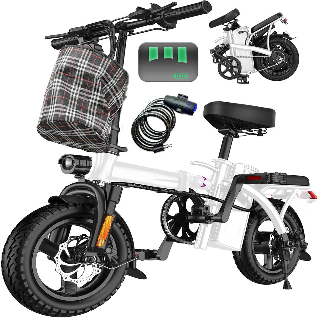 Electric Bike for Adults and Teens, 560-740W Motor, 20-25MPH Compact Commuter Folding Ebike, 32 Miles Range, 48V 10Ah Battery, 3-Level Pedal Assist, 14' Foldable Electric Bicycle, UL 2849 Certified