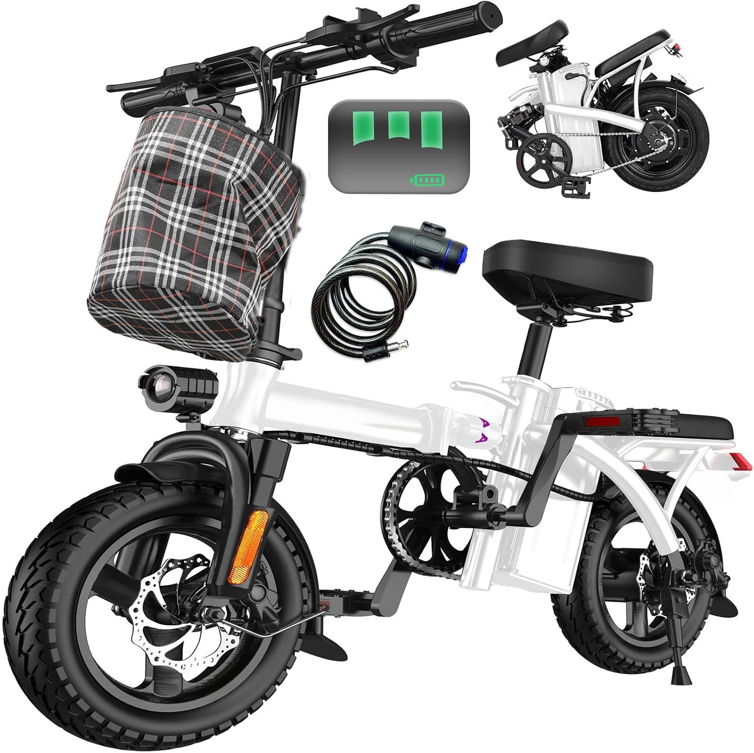 Electric Bike for Adults and Teens, 560-740W Motor, 20-25MPH Compact Commuter Folding Ebike, 32 Miles Range, 48V 10Ah Battery, 3-Level Pedal Assist, 14' Foldable Electric Bicycle, UL 2849 Certified