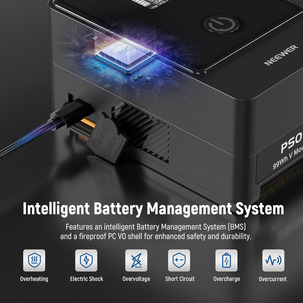 NEEWER V Mount Battery PS099E with Type C Cable, 6800mAh 99Wh 14.5V Mini V Lock with OLED Display, Fast Charging 65W PD USB C, D Tap/BP/USB A/DC Output for Video Camera Monitor Camcorder Filmmaking