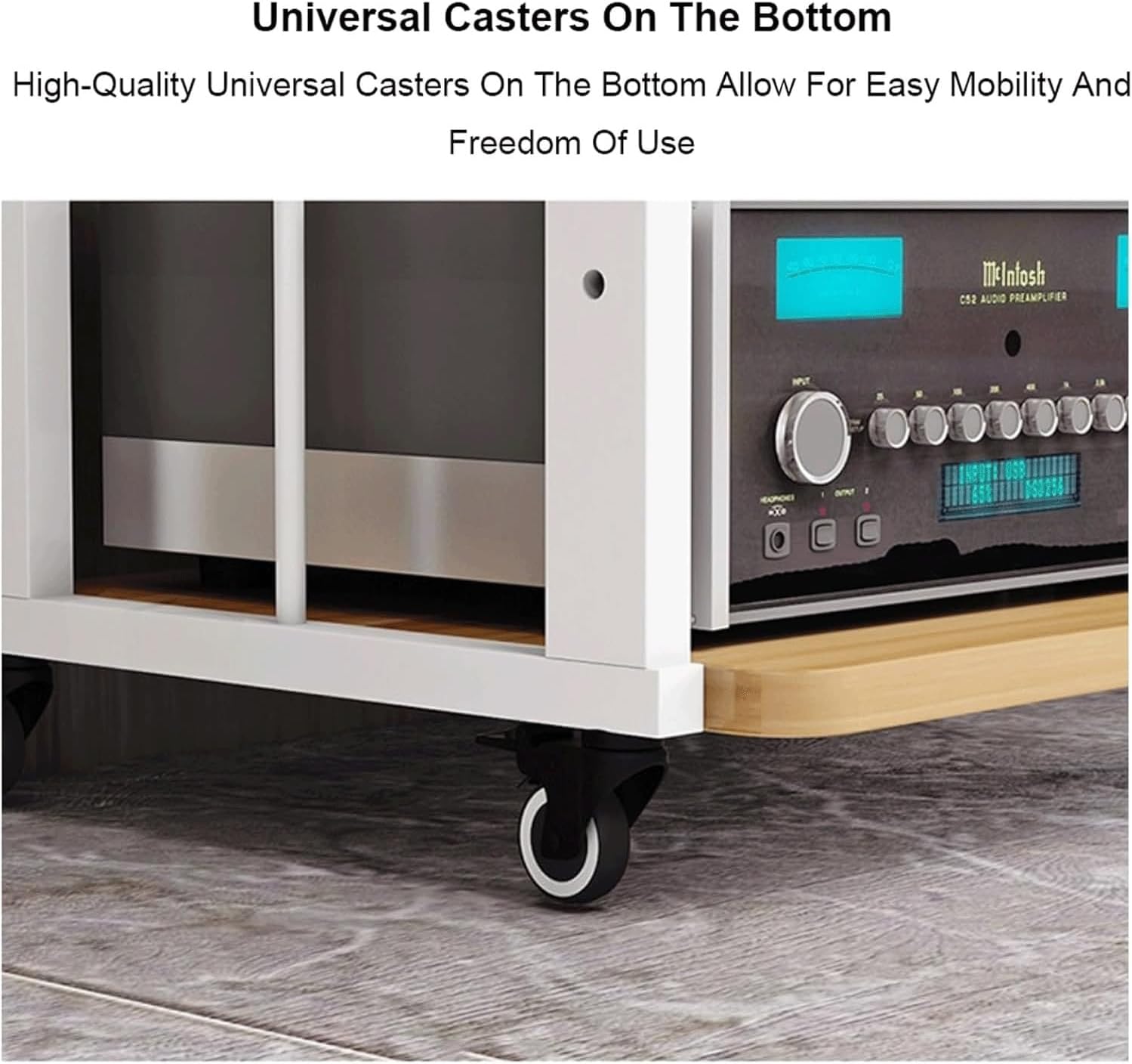 Audio Rack Movable Stereo Rack Audio Equipment Rack Audio Open Stereo Shelf with Wheels HiFi Rack Adjustable Audio-Video Shelving(Natural,3 Tier)