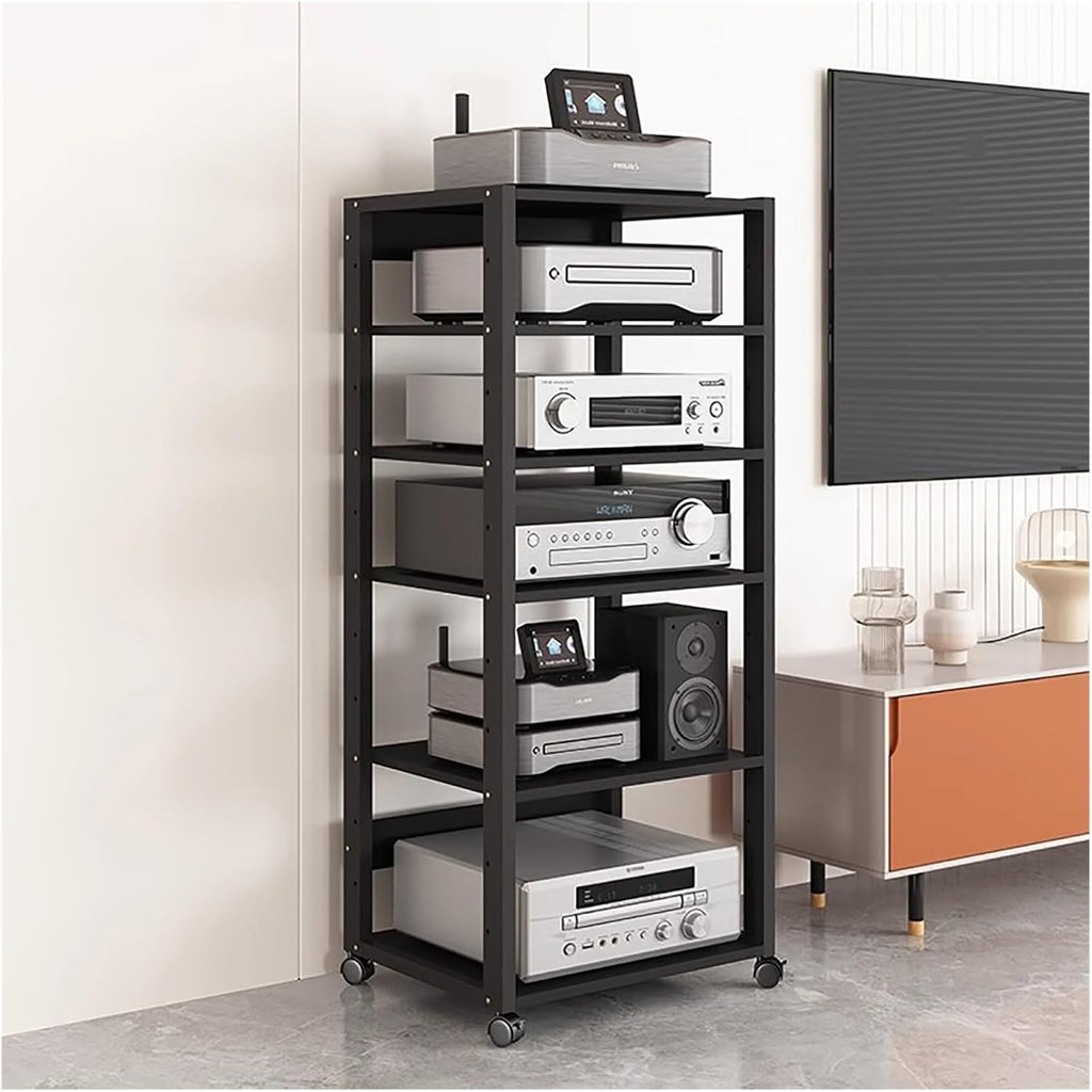 YLLFFLL 131cm Tall Mobile Stereo Racks and Stands on Wheels Heavy Duty Audio Equipment Rack Cart with Height-Adjustable Shelf, Entertainment Stereo Components Av Media Stand(6 Tier)