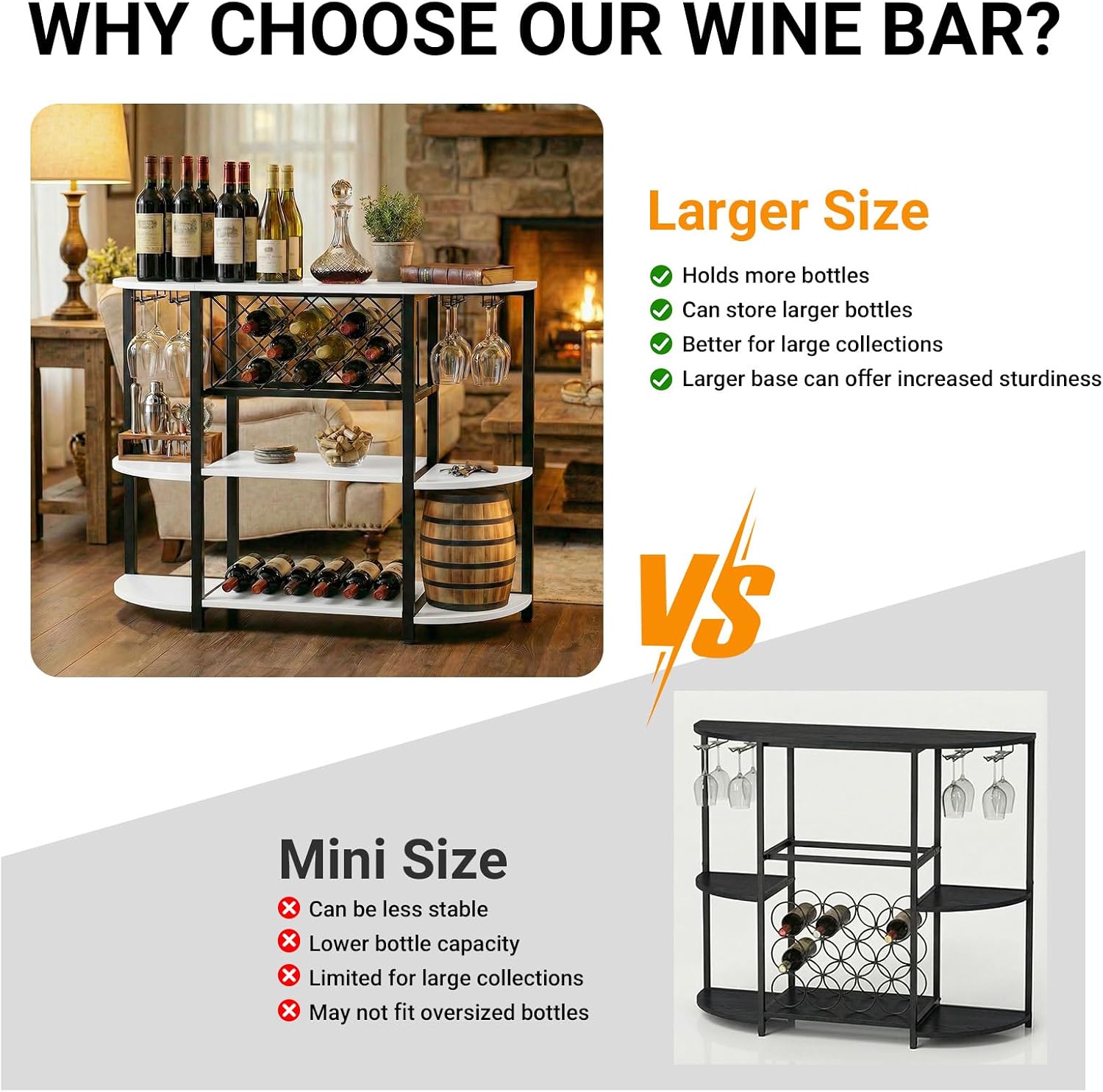 Unikito Bar Table Cabinet with Charging Station,Wine Rack Table with LED Light and Storage, Freestanding Floor Bar Cabinet for Liquor and Glasses for Home Kitchen Dining Room, White