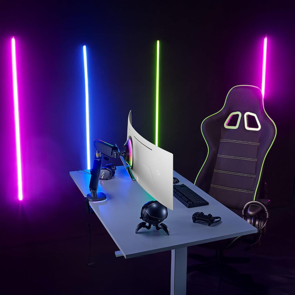 AVLT Single 27'-45' RGB Gaming Monitor Arm Desk Mount Built-in 20 Lighting Modes Touch Button Control Fits Flat/Curved/Ultrawide Screen Height Swivel Tilt Rotation Adjustable Stand -Black