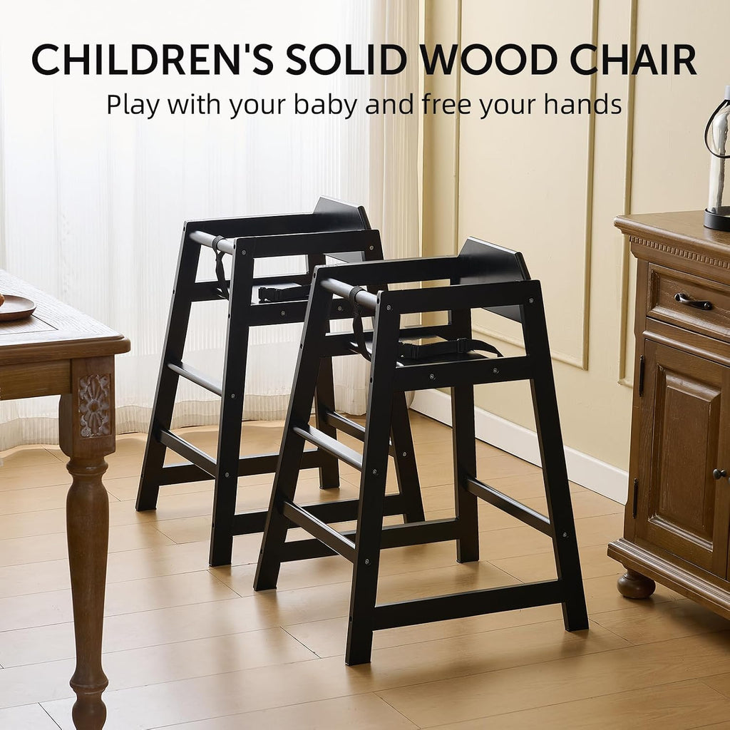 4-Pack Wooden Baby High Chair -Stack-able Solid Wood Feeding Seats, with Commercial Grade Solid Wood for Dining Table & Kitchen - Compact & Portable Design for Restaurant & Home Use（Black）