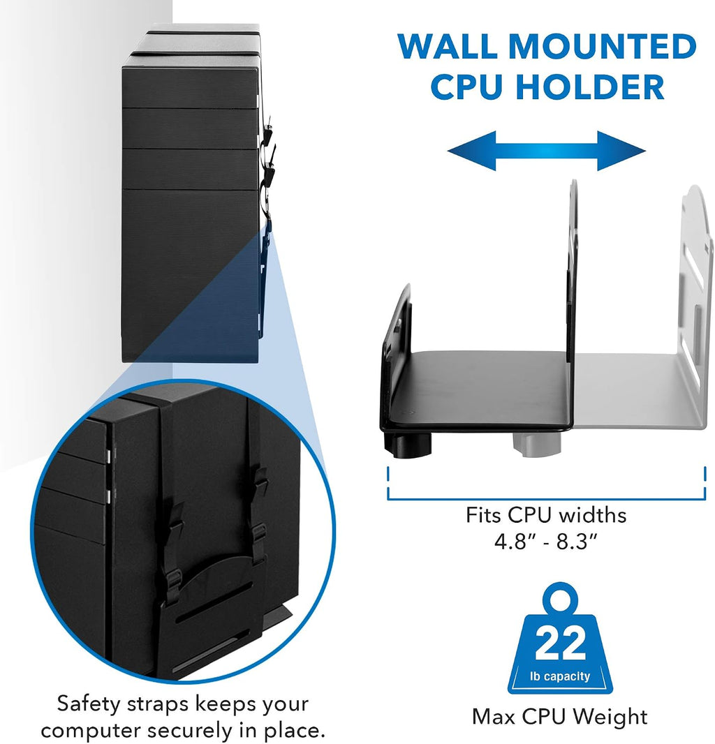 Mount-It! Single Monitor Arm Wall Mount Workstation with Keyboard Tray & CPU Holder, Height Adjustable Gas Spring Full Motion Computer Station, Fits 17–32' VESA 75x75 100x100, Black