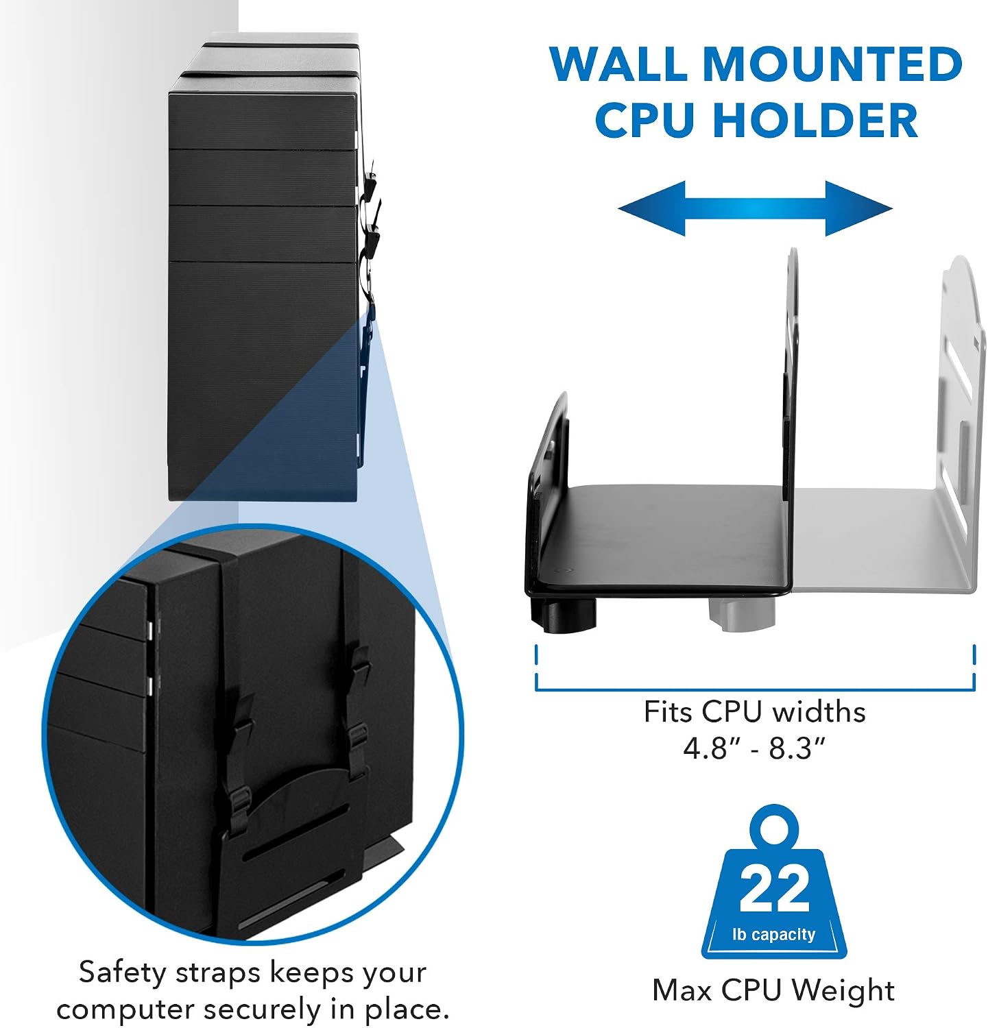 Mount-It! Single Monitor Arm Wall Mount Workstation with Keyboard Tray & CPU Holder, Height Adjustable Gas Spring Full Motion Computer Station, Fits 17–32' VESA 75x75 100x100, Black