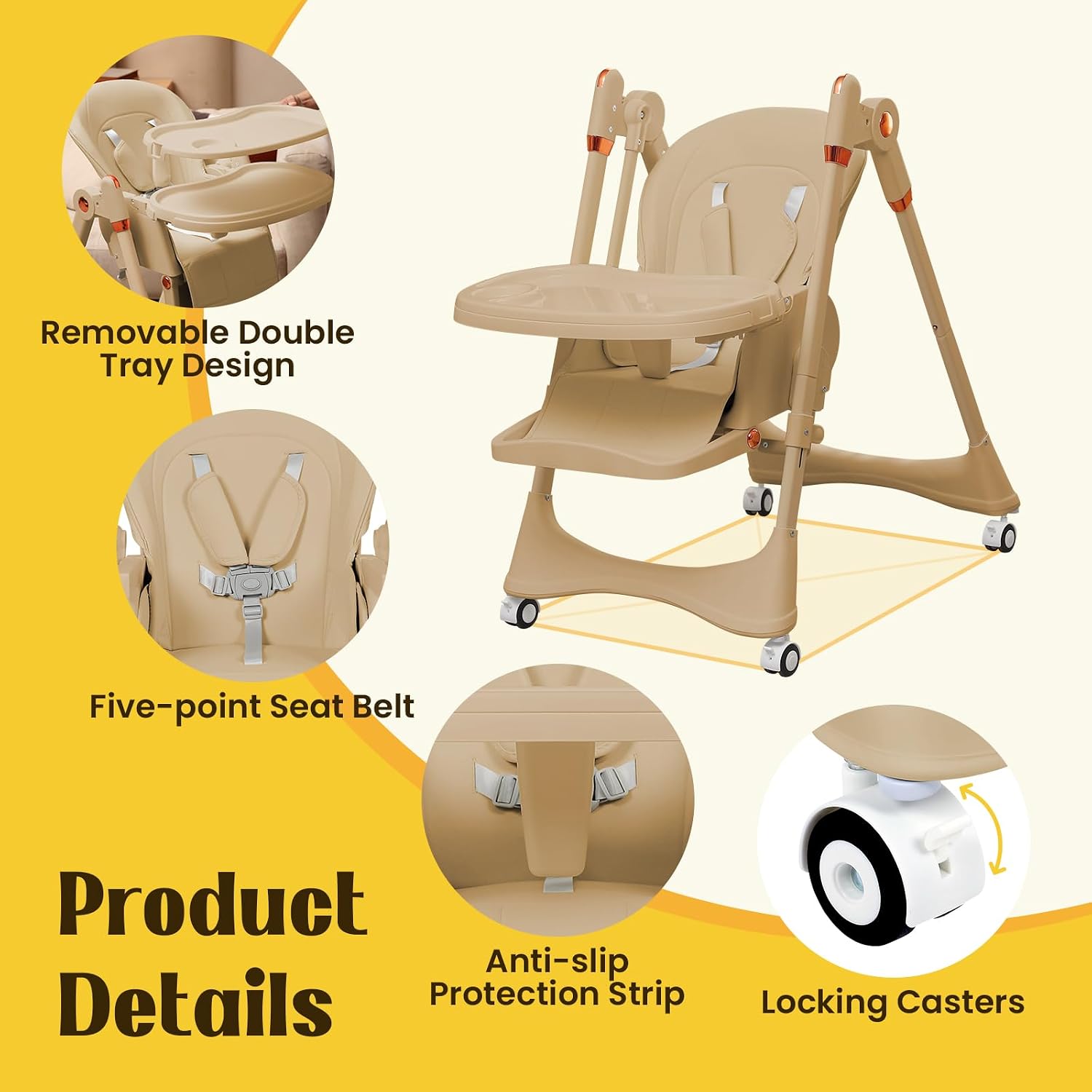 6-in-1 Convertible High Chair with Rocker | Baby High Chair for Newborn to Toddler (0-3 Years) | Adjustable, Foldable & Easy-Clean with Dishwasher Safe Tray & Tool-Free Assembly, Brown